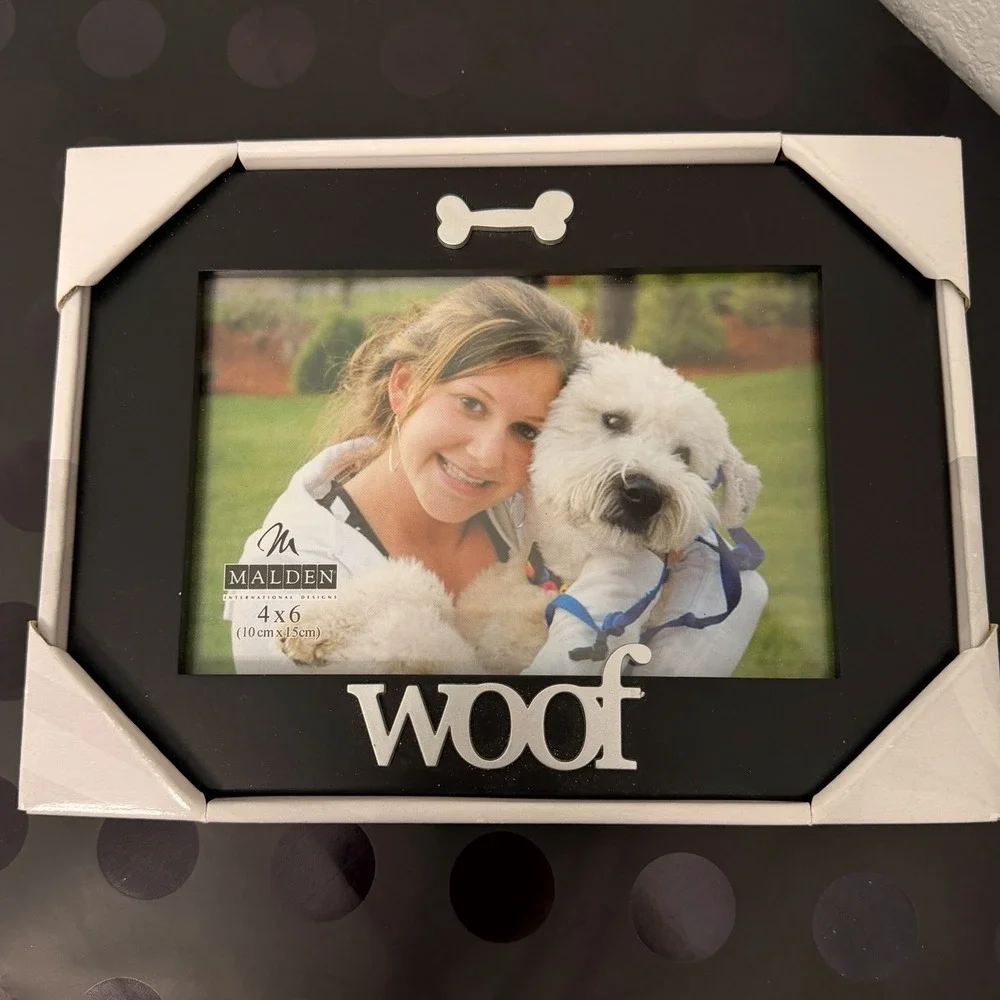 4x6 Woof Dog Bone Black Expressions Wood Photo Frame with Silver Word Attachment